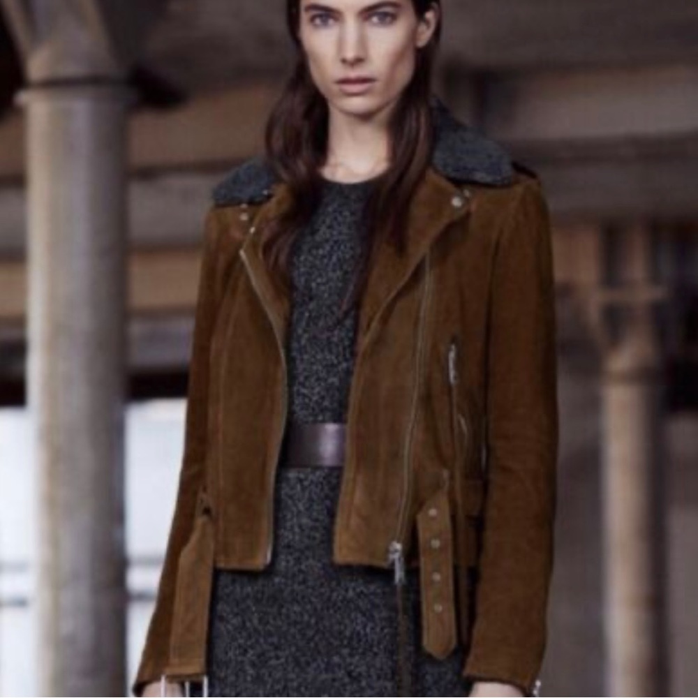All Saints Plait Western Biker Suede Moto Jacket